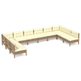 NNEVL 10 Piece Garden Lounge Set with Cushions Honey Brown Pinewood