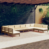 NNEVL 10 Piece Garden Lounge Set with Cushions Honey Brown Pinewood