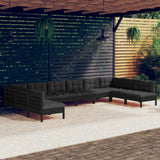 NNEVL 10 Piece Garden Lounge Set with Cushions Black Solid Pinewood
