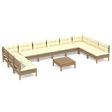 NNEVL 11 Piece Garden Lounge Set with Cushions Honey Brown Pinewood