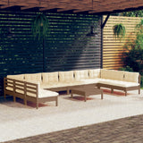 NNEVL 11 Piece Garden Lounge Set with Cushions Honey Brown Pinewood