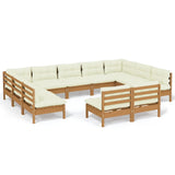 NNEVL 11 Piece Garden Lounge Set with Cushions Honey Brown Pinewood