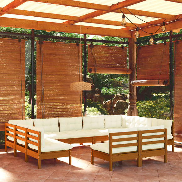 NNEVL 11 Piece Garden Lounge Set with Cushions Honey Brown Pinewood
