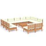 NNEVL 12 Piece Garden Lounge Set with Cushions Honey Brown Pinewood