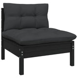 NNEVL 12 Piece Garden Lounge Set with Cushions Black Solid Pinewood