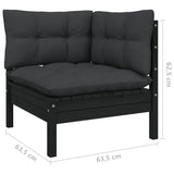 NNEVL 12 Piece Garden Lounge Set with Cushions Black Solid Pinewood
