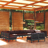 NNEVL 12 Piece Garden Lounge Set with Cushions Black Solid Pinewood