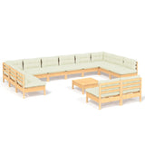 NNEVL 13 Piece Garden Lounge Set with Cream Cushions Solid Pinewood