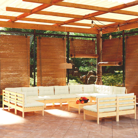 NNEVL 13 Piece Garden Lounge Set with Cream Cushions Solid Pinewood
