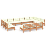 NNEVL 13 Piece Garden Lounge Set with Cushions Honey Brown Pinewood