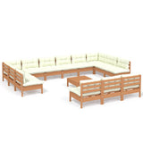 NNEVL 14 Piece Garden Lounge Set with Cushions Honey Brown Pinewood