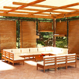 NNEVL 14 Piece Garden Lounge Set with Cushions Honey Brown Pinewood
