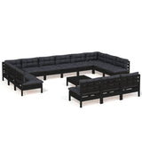 NNEVL 14 Piece Garden Lounge Set with Cushions Black Solid Pinewood