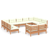 NNEVL 11 Piece Garden Lounge Set with Cushions Honey Brown Pinewood
