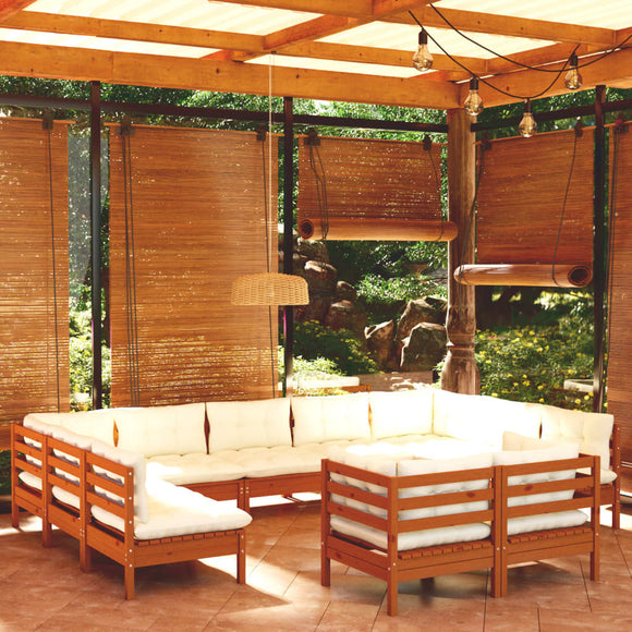 NNEVL 11 Piece Garden Lounge Set with Cushions Honey Brown Pinewood
