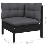 NNEVL 11 Piece Garden Lounge Set with Cushions Black Solid Pinewood