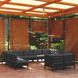 NNEVL 11 Piece Garden Lounge Set with Cushions Black Solid Pinewood