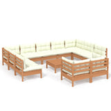 NNEVL 12 Piece Garden Lounge Set with Cushions Honey Brown Pinewood