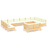 NNEVL 12 Piece Garden Lounge Set with Cream Cushions Solid Pinewood