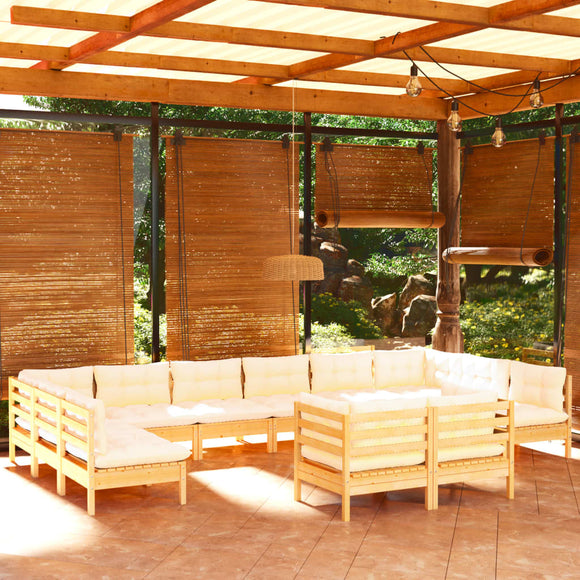 NNEVL 12 Piece Garden Lounge Set with Cream Cushions Solid Pinewood