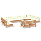 NNEVL 12 Piece Garden Lounge Set with Cushions Honey Brown Pinewood