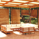 NNEVL 12 Piece Garden Lounge Set with Cushions Honey Brown Pinewood