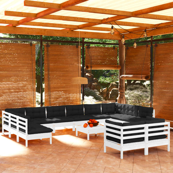 NNEVL 13 Piece Garden Lounge Set with Cushions White Pinewood