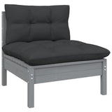 NNEVL 13 Piece Garden Lounge Set with Cushions Grey Pinewood
