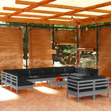 NNEVL 13 Piece Garden Lounge Set with Cushions Grey Pinewood