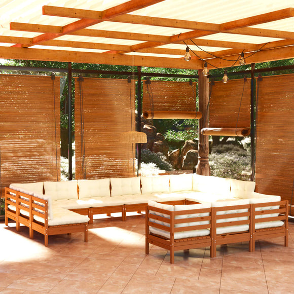 NNEVL 13 Piece Garden Lounge Set with Cushions Honey Brown Pinewood