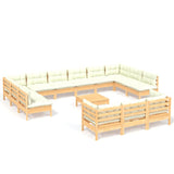 NNEVL 14 Piece Garden Lounge Set with Cream Cushions Pinewood