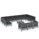 NNEVL 14 Piece Garden Lounge Set with Cushions Grey Pinewood