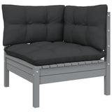 NNEVL 14 Piece Garden Lounge Set with Cushions Grey Pinewood