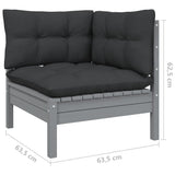 NNEVL 14 Piece Garden Lounge Set with Cushions Grey Pinewood