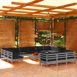 NNEVL 14 Piece Garden Lounge Set with Cushions Grey Pinewood