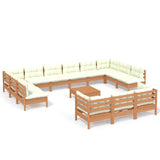 NNEVL 14 Piece Garden Lounge Set with Cushions Honey Brown Pinewood