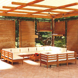 NNEVL 14 Piece Garden Lounge Set with Cushions Honey Brown Pinewood