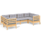 NNEVL 6 Piece Garden Lounge Set with Grey Cushions Pinewood