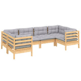 NNEVL 6 Piece Garden Lounge Set with Grey Cushions Pinewood