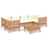 NNEVL 7 Piece Garden Lounge Set with Cushions Honey Brown Pinewood
