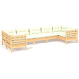 NNEVL 7 Piece Garden Lounge Set with Cream Cushions Pinewood