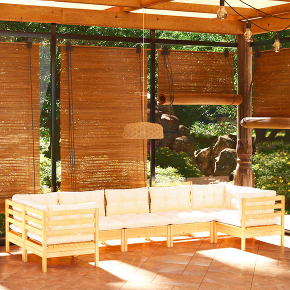 NNEVL 7 Piece Garden Lounge Set with Cream Cushions Pinewood