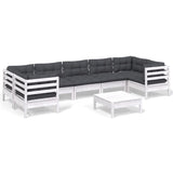 NNEVL 8 Piece Garden Lounge Set with Cushions White Pinewood