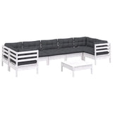 NNEVL 8 Piece Garden Lounge Set with Cushions White Pinewood
