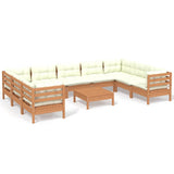 NNEVL 10 Piece Garden Lounge Set with Cushions Honey Brown Pinewood