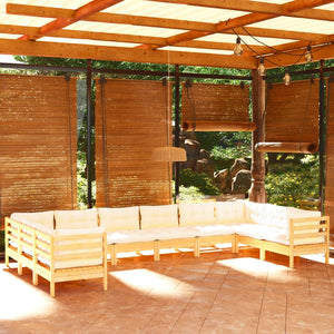 NNEVL 10 Piece Garden Lounge Set with Cream Cushions Pinewood