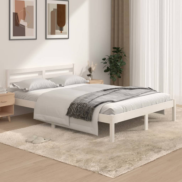 NNEVL Bed Frame Solid Wood Pine White 137x187 Double Size