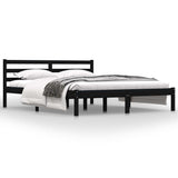 NNEVL Bed Frame Solid Wood Pine Black 153x203 cm Queen Size