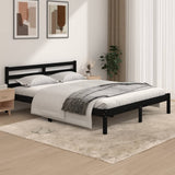 NNEVL Bed Frame Solid Wood Pine Black 153x203 cm Queen Size