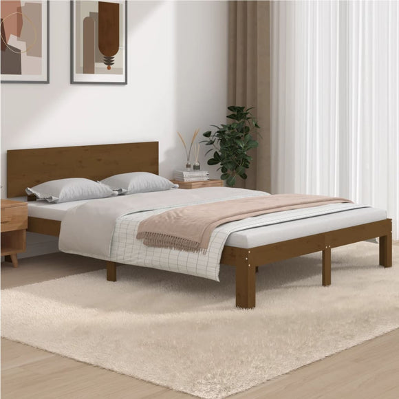 NNEVL Bed Frame Honey Brown Solid Wood 137x187 cm Double Size